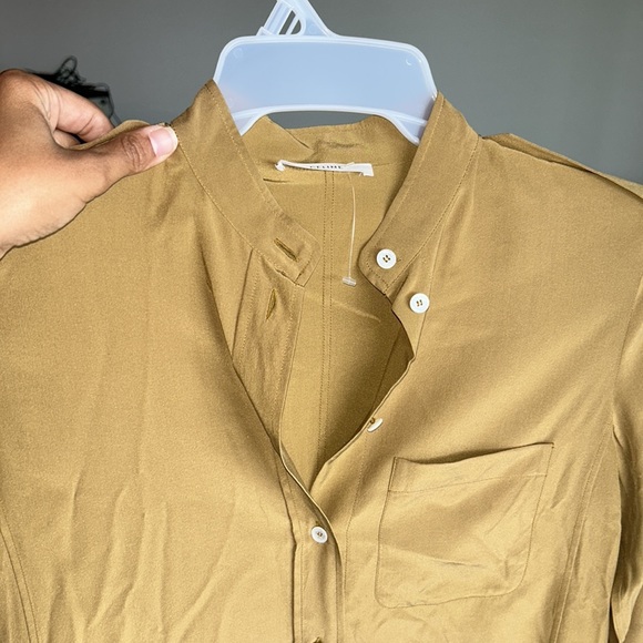 Celine 100% silk button down women military style shirt bronze caramel size 38 - Picture 9 of 16